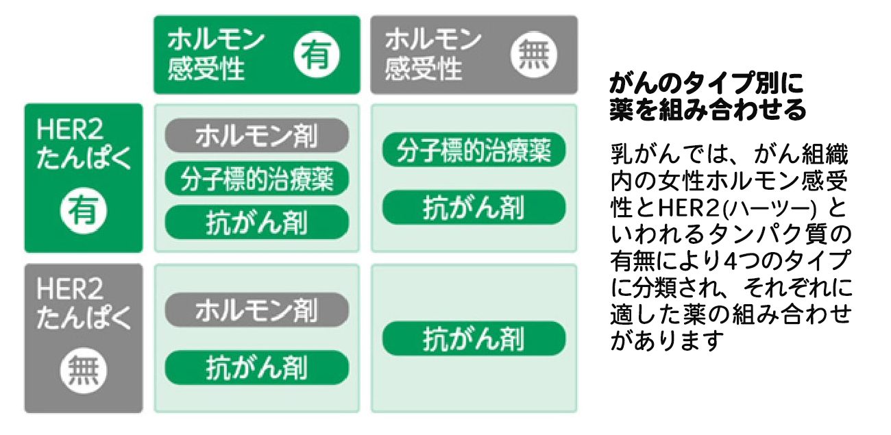 がんのタイプ別の薬の組み合わせ
